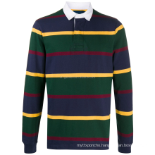 Fashion Design Men's Striped Polo Shirts Multicoloured Long Sleeve T Shirt with Embroidered Logo